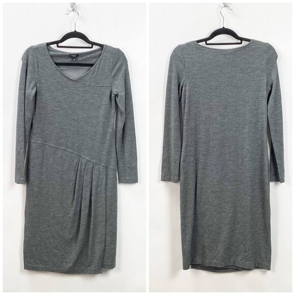 Talbots XS Womens Gray Rouched Long Sleeve Midi Dress - Picture 1 of 6